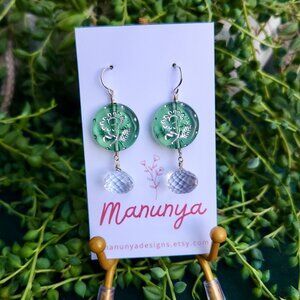 Dangle Flower Earrings - Blue, Green, Purple